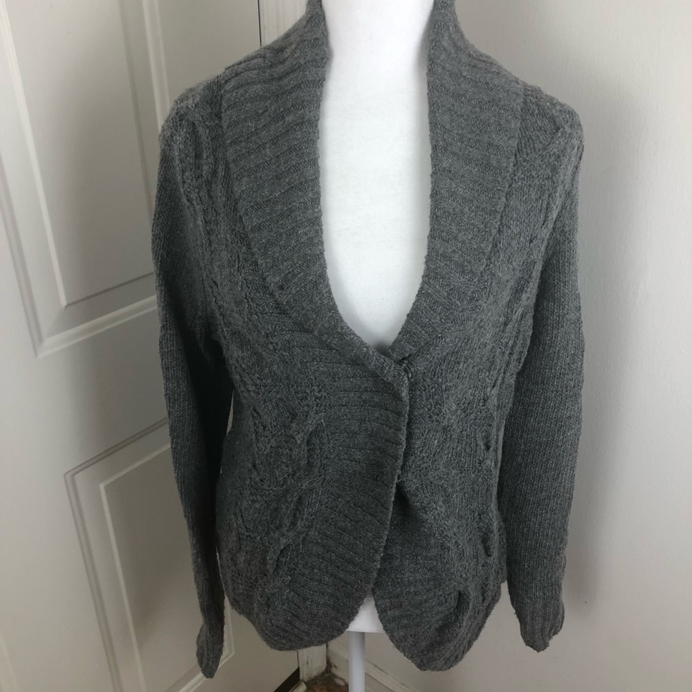 New Medium Gray Tommy Hilfiger Oversized Gray Wool Cardigan
